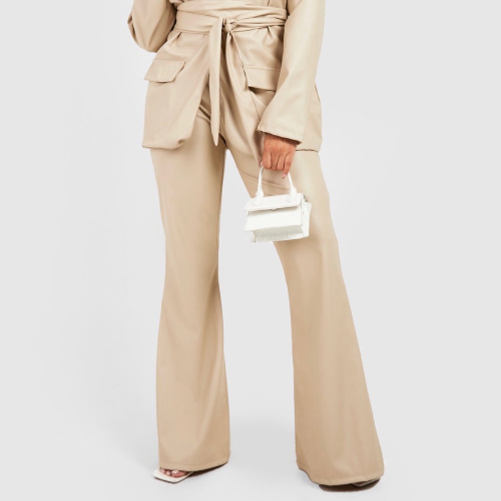 PLUS FAUX LEATHER FIT & FLARE PANTS